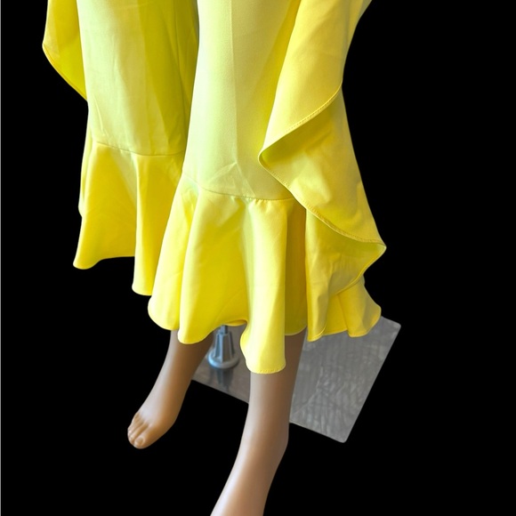 Bold Yellow Flared Ruffle Crop Stretch Pants - Picture 8 of 10